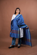 Load image into Gallery viewer, Royal Blue Kolika Cotton Linen Dupatta with Woven Stripes
