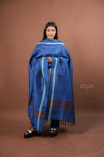 Load image into Gallery viewer, Royal Blue Kolika Cotton Linen Dupatta with Woven Stripes