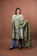 Load image into Gallery viewer, Sage Green Kolika Cotton Linen Dupatta with Woven Stripes