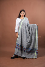 Load image into Gallery viewer, Grey Kolika Cotton Linen Dupatta with Multicolor Woven Border