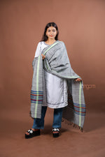 Load image into Gallery viewer, Grey Kolika Cotton Linen Dupatta with Multicolor Woven Border
