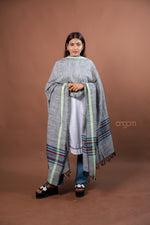 Load image into Gallery viewer, Grey Kolika Cotton Linen Dupatta with Multicolor Woven Border