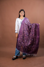 Load image into Gallery viewer, Purple Slub Digital Print Dupatta with All Over Floral Motifs