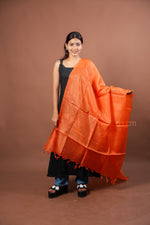 Load image into Gallery viewer, Bright Orange Plain Silk Dupatta with Soft Elegant Sheen