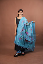 Load image into Gallery viewer, Sky Blue Slub Dupatta with Soft Floral Digital Print