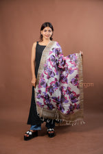 Load image into Gallery viewer, Ivory Silk Dupatta with Abstract Floral Digital Print in Vibrant Purple Tones