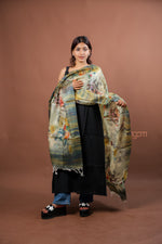Load image into Gallery viewer, Sage Green Silk Dupatta with Multicolor Floral Digital Print Elegant Design
