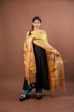 Load image into Gallery viewer, Mustard Yellow Silk Dupatta with Floral Digital Print and Elegant Border Design