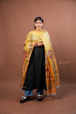 Load image into Gallery viewer, Mustard Yellow Silk Dupatta with Floral Digital Print and Elegant Border Design