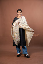 Load image into Gallery viewer, Cream Poly Dupion Dupatta with Traditional Screen Print and Decorative Border Design
