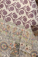 Load image into Gallery viewer, Cream Poly Dupion Dupatta with Floral Screen Print and Folk Art Border