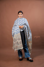 Load image into Gallery viewer, Cream Poly Dupion Dupatta with Blue Floral Screen Print Elegant Ethnic Design