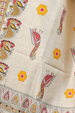 Load image into Gallery viewer, Cream Poly Dupion Dupatta with Traditional Screen Print and Peacock Border Design