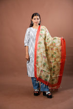 Load image into Gallery viewer, Cream Silk Dupatta with Vibrant Digital Floral Print for Ethnic Elegance