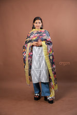 Load image into Gallery viewer, Charcoal Silk Dupatta with Vibrant Digital Floral Print for Ethnic Elegance