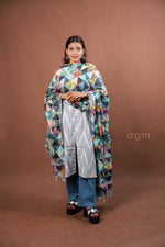 Load image into Gallery viewer, Aqua Slub Dupatta with Vibrant Geometric Digital Print for Contemporary Ethnic Style