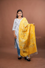 Load image into Gallery viewer, Mustard Linen Dupatta with Delicate Digital Floral Print for Graceful Ethnic Elegance