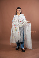 Load image into Gallery viewer, Off White Linen Dupatta with Elegant Digital Botanical Print for Ethnic Grace