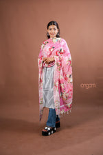 Load image into Gallery viewer, Pink Slub Dupatta with Delicate Digital Floral Print for Elegant Ethnic Styling