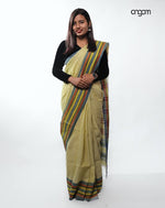 Load image into Gallery viewer, Elegant Handloom Khadi Cotton Saree with Colorful Striped Border