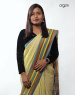 Load image into Gallery viewer, Elegant Handloom Khadi Cotton Saree with Colorful Striped Border