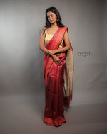 Load image into Gallery viewer, Kolika Dupion Silk Saree – Red & Beige Elegant Traditional Wear