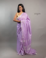 Load image into Gallery viewer, Cotton Slub Saree – Lavender with White Embroidered Motifs