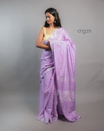 Load image into Gallery viewer, Cotton Slub Saree – Lavender with White Embroidered Motifs