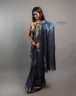 Load image into Gallery viewer, Kota Viscose Saree – Blue Tie-Dye with Elegant Border
