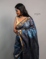 Load image into Gallery viewer, Kota Viscose Saree – Blue Tie-Dye with Elegant Border