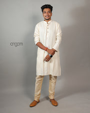 Elegant Off-White Cotton Viscose Kurta for Men – Traditional Wear