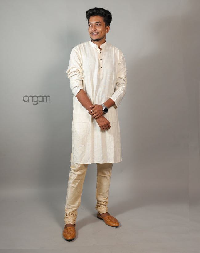 Elegant Off-White Cotton Viscose Kurta for Men – Traditional Wear