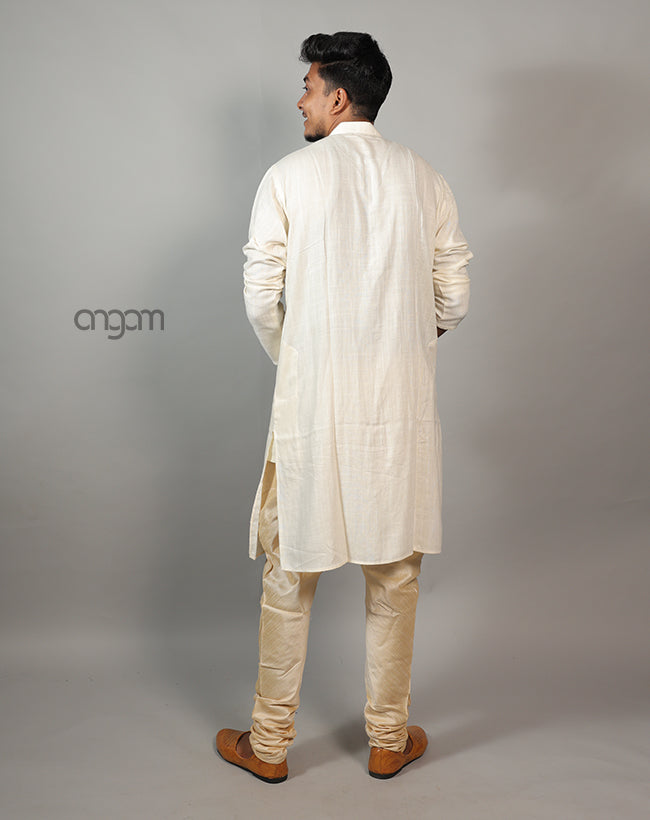 Elegant Off-White Cotton Viscose Kurta for Men – Traditional Wear