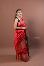 Load image into Gallery viewer, Elegant Red Art Dupion Silk Saree with Black Contrast Pallu
