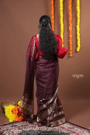 Graceful Brown Organza Saree with Rich Border and Sheer Elegance