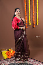 Load image into Gallery viewer, Graceful Brown Organza Saree with Rich Border and Sheer Elegance
