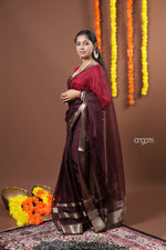 Load image into Gallery viewer, Graceful Brown Organza Saree with Rich Border and Sheer Elegance
