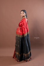 Load image into Gallery viewer, Elegant Red Art Dupion Silk Saree with Black Contrast Pallu
