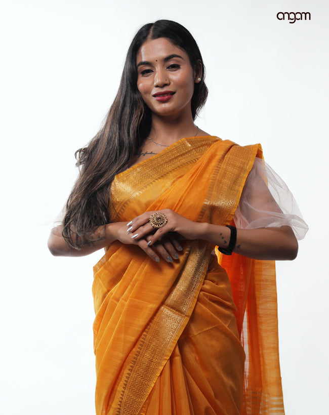 Elegant Mustard Yellow Kota Viscose Saree with Subtle Golden Border