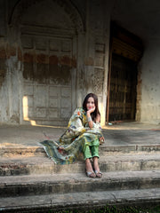 Vibrant Multicolor Tussar Silk Dupatta with Artistic Floral Stripes