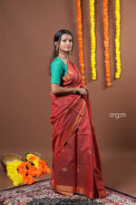 Load image into Gallery viewer, Rust Red Liva Saree with Zari Borders – Elegant Drape
