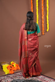 Rust Red Liva Saree with Zari Borders – Elegant Drape