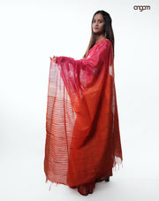 Graceful Red Kota Viscose Saree with Subtle Ikat Woven Patterns