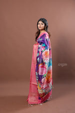 Load image into Gallery viewer, Vibrant Floral Kota Viscose Digital Print Saree with Pink Border
