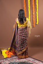 Load image into Gallery viewer, Elegant Maroon Cotton Silk Saree with Golden Border and Floral Motifs
