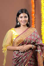 Load image into Gallery viewer, Elegant Maroon Cotton Silk Saree with Golden Border and Floral Motifs
