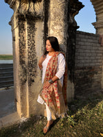 Load image into Gallery viewer, Golden Tussar Silk Dupatta with Vibrant Red Rose Motifs
