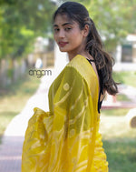 Load image into Gallery viewer, Vibrant Yellow Organza Saree with Elegant Woven Design for Celebrations

