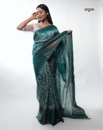 Load image into Gallery viewer, Elegant Green Kota Viscose Saree with Intricate White Woven Patterns
