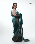 Load image into Gallery viewer, Elegant Green Kota Viscose Saree with Intricate White Woven Patterns

